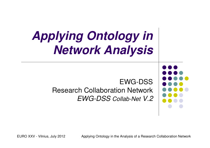 applying ontology in network analysis