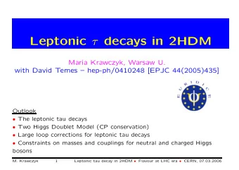 Leptonic  decays in 2HDM  Maria Krawczyk, Warsaw U.  with David Temes  hep-ph/0410248 [EPJC