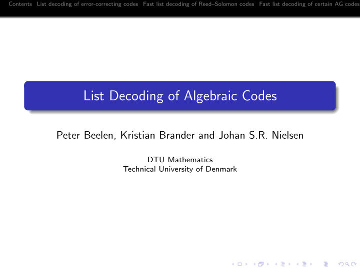 list decoding of algebraic codes