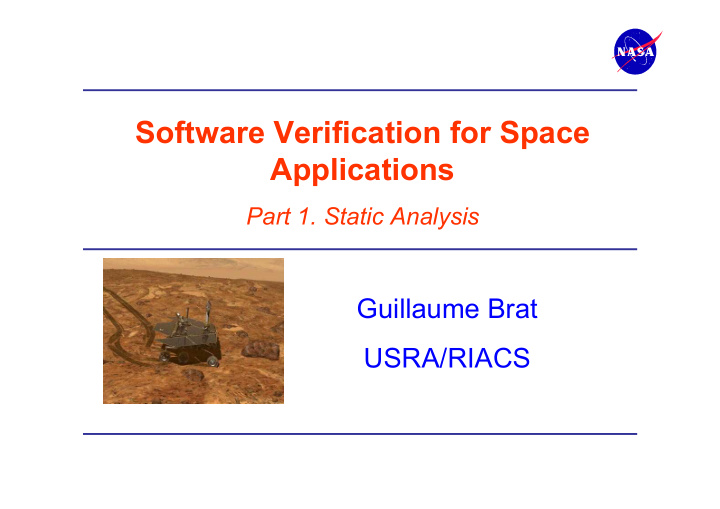 software verification for space applications