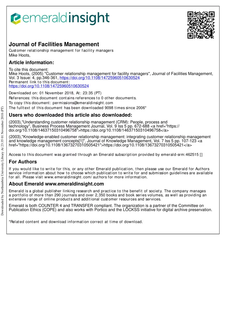 journal of facilities management