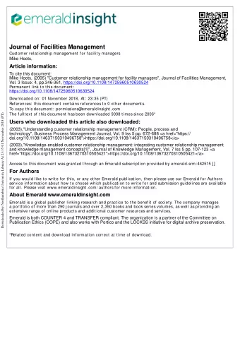 Journal of Facilities Management  Customer relationship management for facility managers  Mike