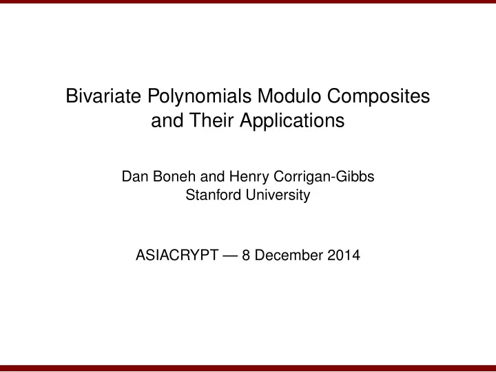 bivariate polynomials modulo composites and their
