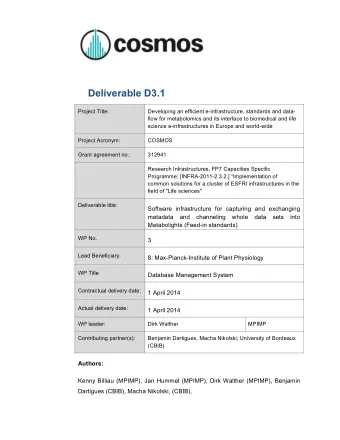 Deliverable D 3 . 1  Project Title:  Developing an efficient e-infrastructure, standards and data-