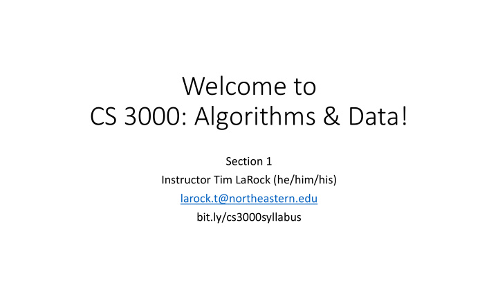 welcome to cs 3000 algorithms data