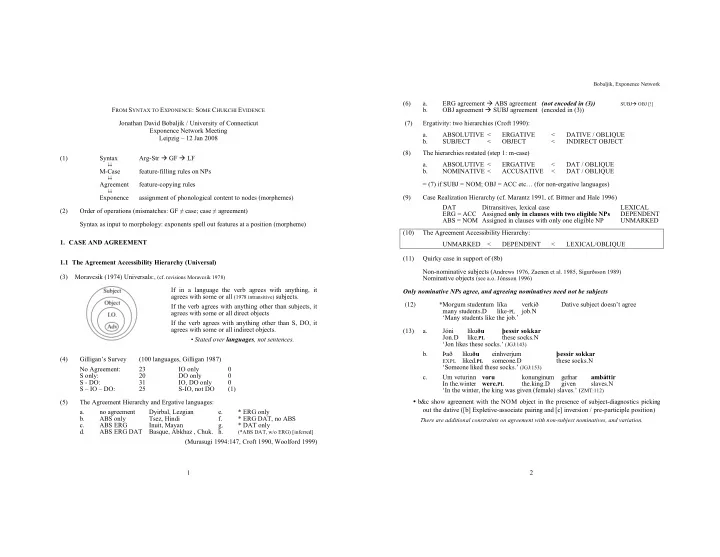 6 a erg agreement abs agreement not encoded in 3 subj obj