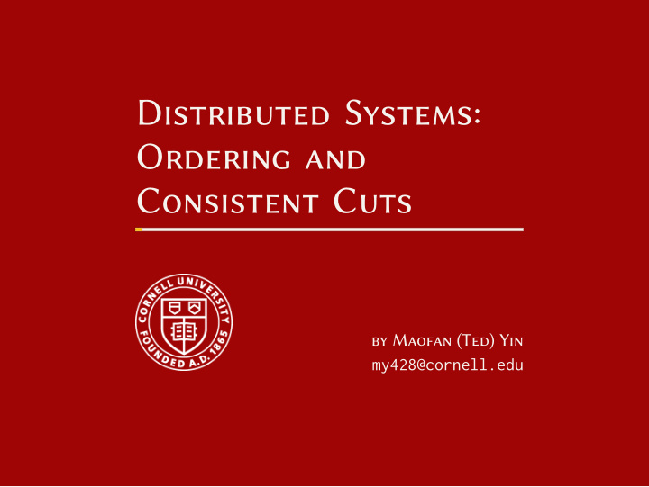 distributed systems ordering and consistent cuts