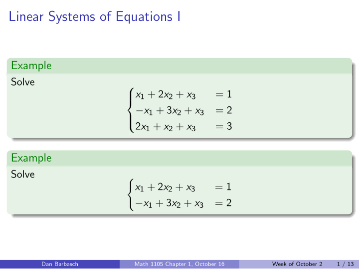 linear systems of equations i
