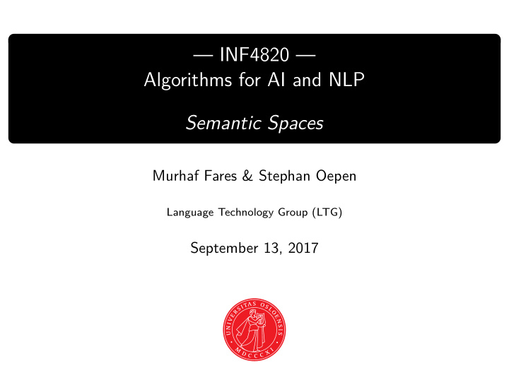 inf4820 algorithms for ai and nlp semantic spaces