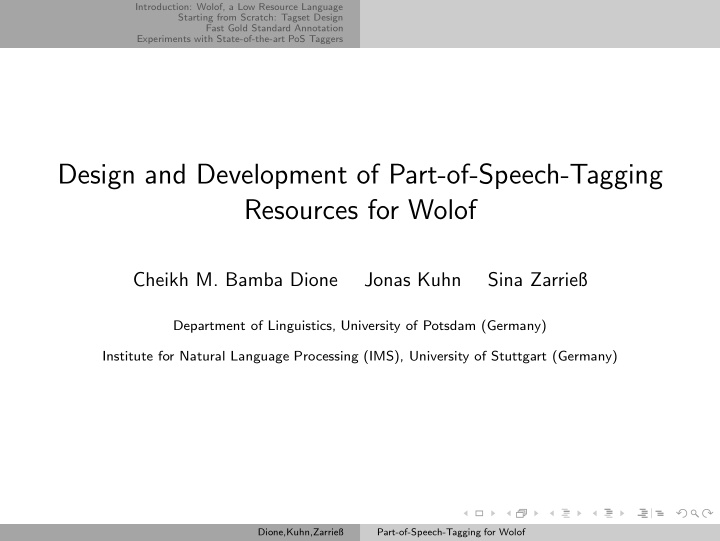 design and development of part of speech tagging