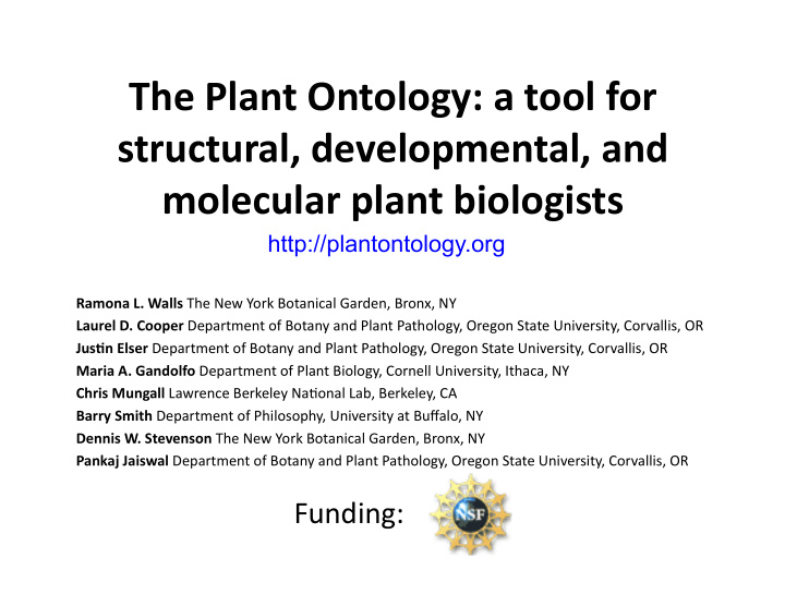 the plant ontology a tool for structural developmental