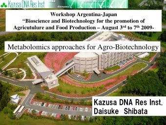 Metabolite Databases for Plant Biotechnology  Metabolomics approaches for Agro-Biotechnology