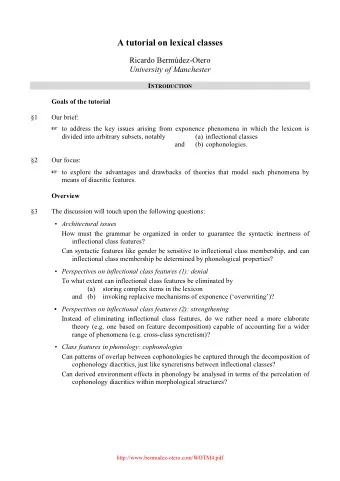 A tutorial on lexical classes  Ricardo Bermdez-Otero University of Manchester I NTRODUCTION Goals