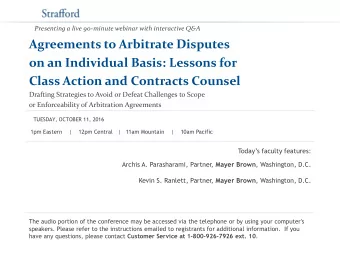 Agreements to Arbitrate Disputes  on an Individual Basis: Lessons for  Class Action and Contracts