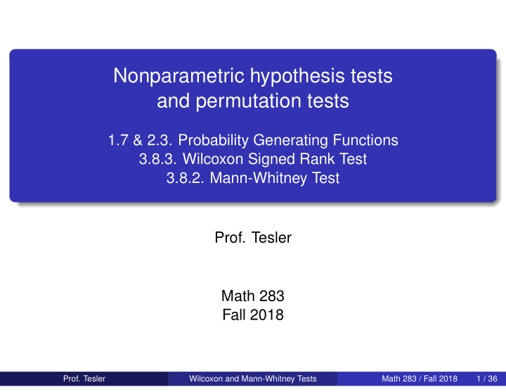 nonparametric hypothesis tests and permutation tests