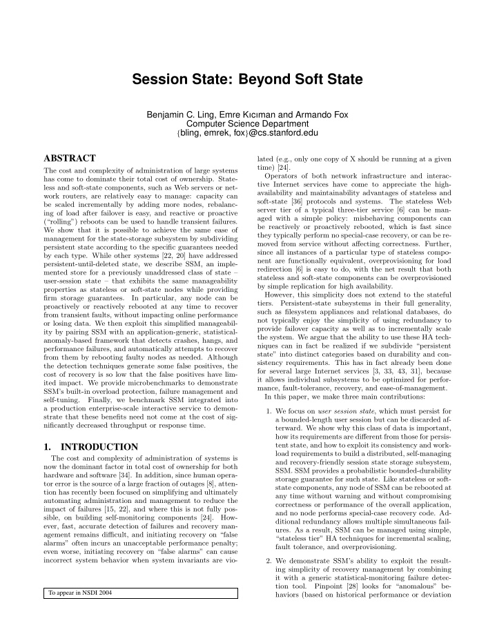 session state beyond soft state
