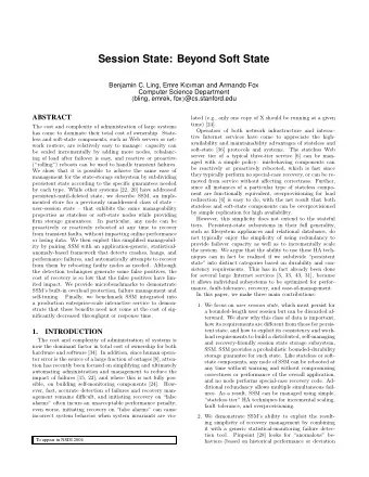 Session State: Beyond Soft State  Benjamin C. Ling, Emre Kcman and Armando Fox  Computer