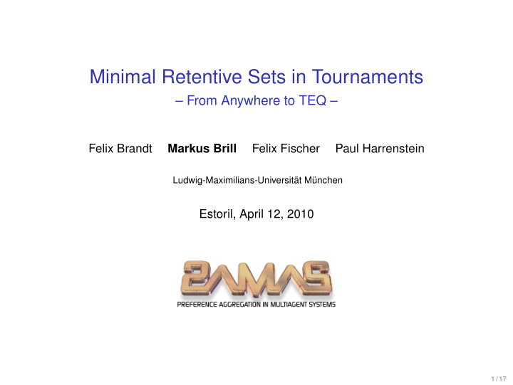 minimal retentive sets in tournaments