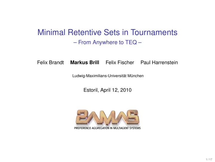 minimal retentive sets in tournaments