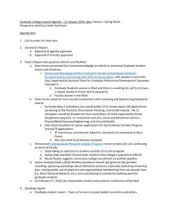 Graduate College Council Agenda -- 27 January 2020, 3pm; Perkins  Ewing Room  Prepared as draft