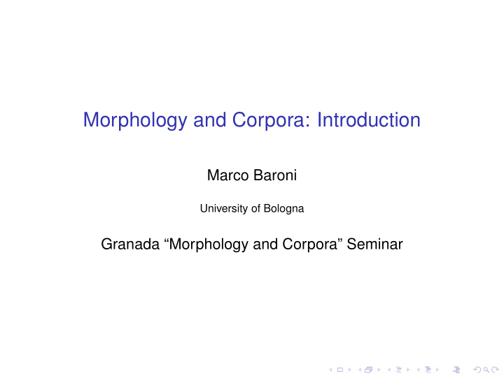 morphology and corpora introduction