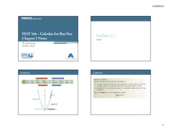 MAT 166  Calculus for Bus/Soc  Chapter 3 Notes  Limits  The Deriviative  David J. Gisch  Limits