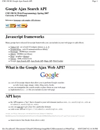 Google Ajax Search API  CSE 190 M (Web Programming), Spring 2007  University of Washington