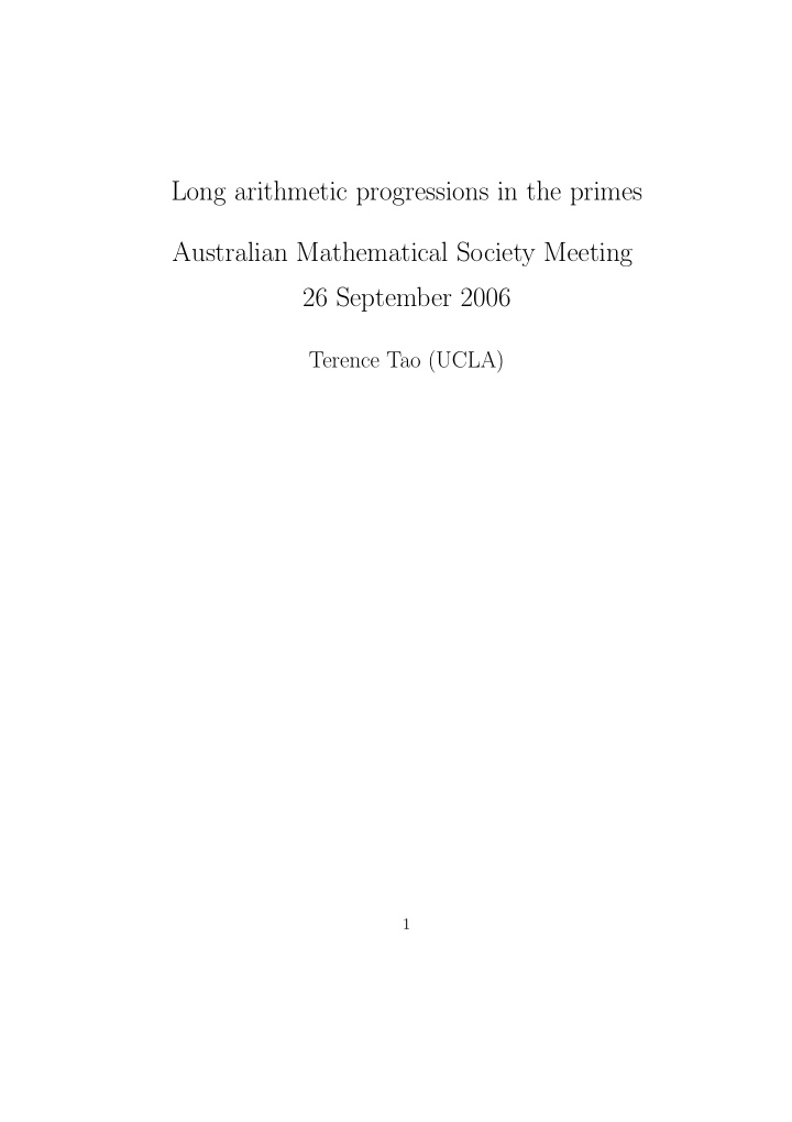 long arithmetic progressions in the primes australian