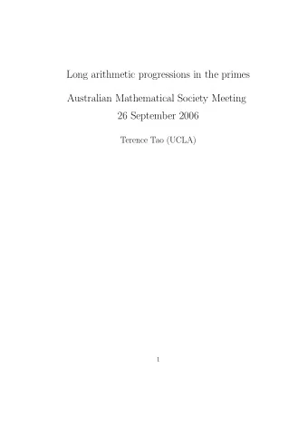Long arithmetic progressions in the primes  Australian Mathematical Society Meeting  26 September