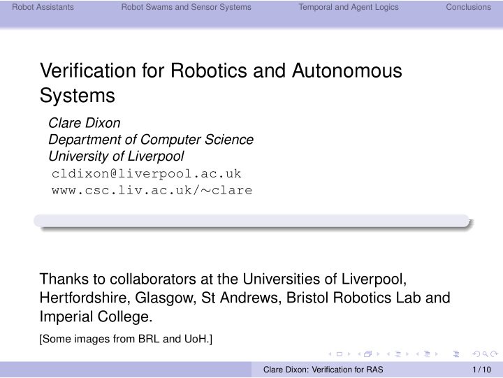 verification for robotics and autonomous systems