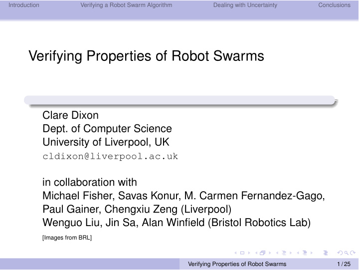 verifying properties of robot swarms