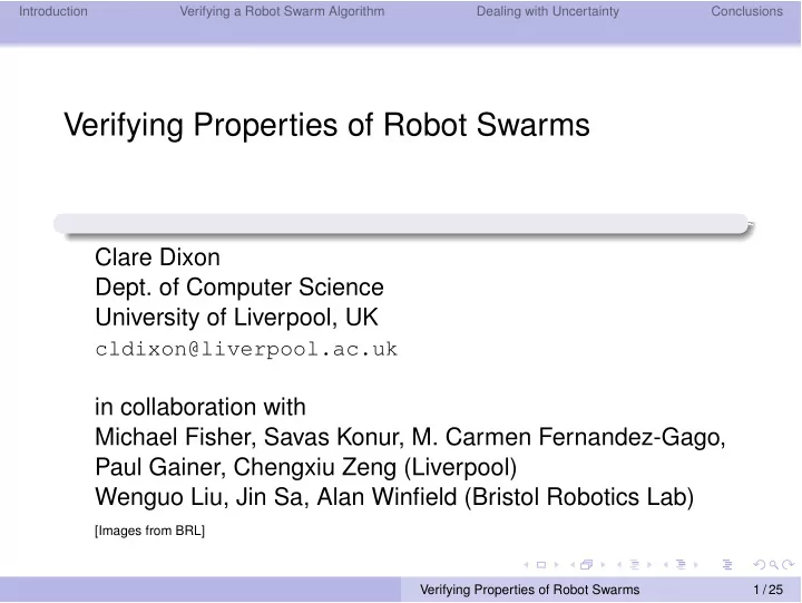 verifying properties of robot swarms