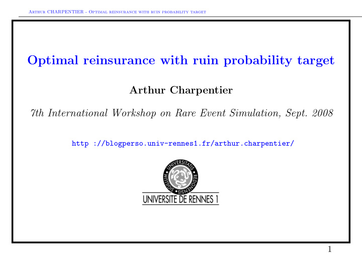 optimal reinsurance with ruin probability target