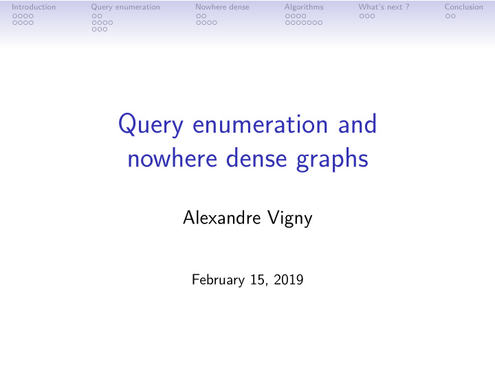 query enumeration and nowhere dense graphs