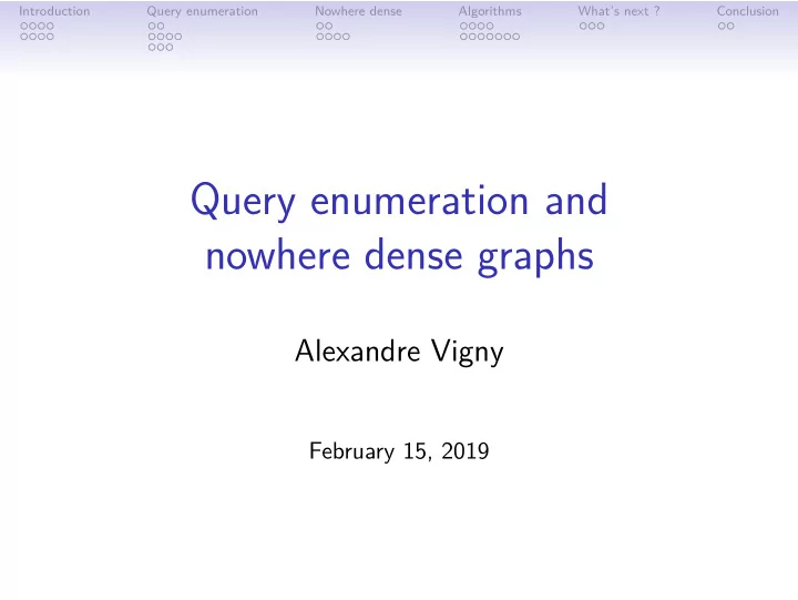query enumeration and nowhere dense graphs