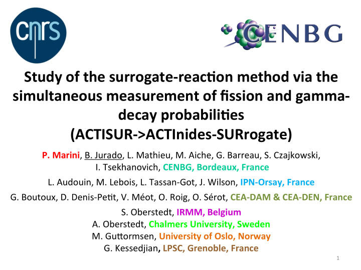 study of the surrogate reac1on method via the