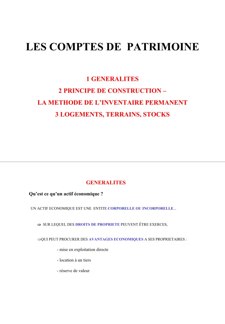 les comptes de patrimoine