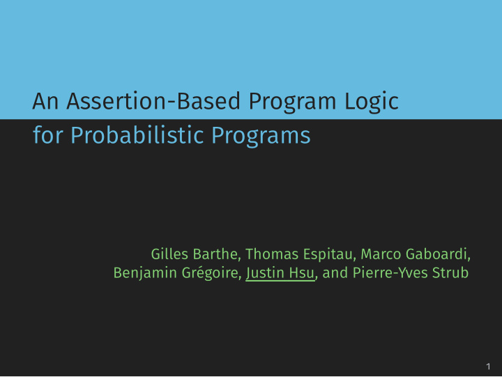 an assertion based program logic for probabilistic