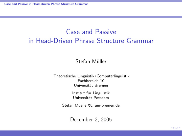 case and passive in head driven phrase structure grammar