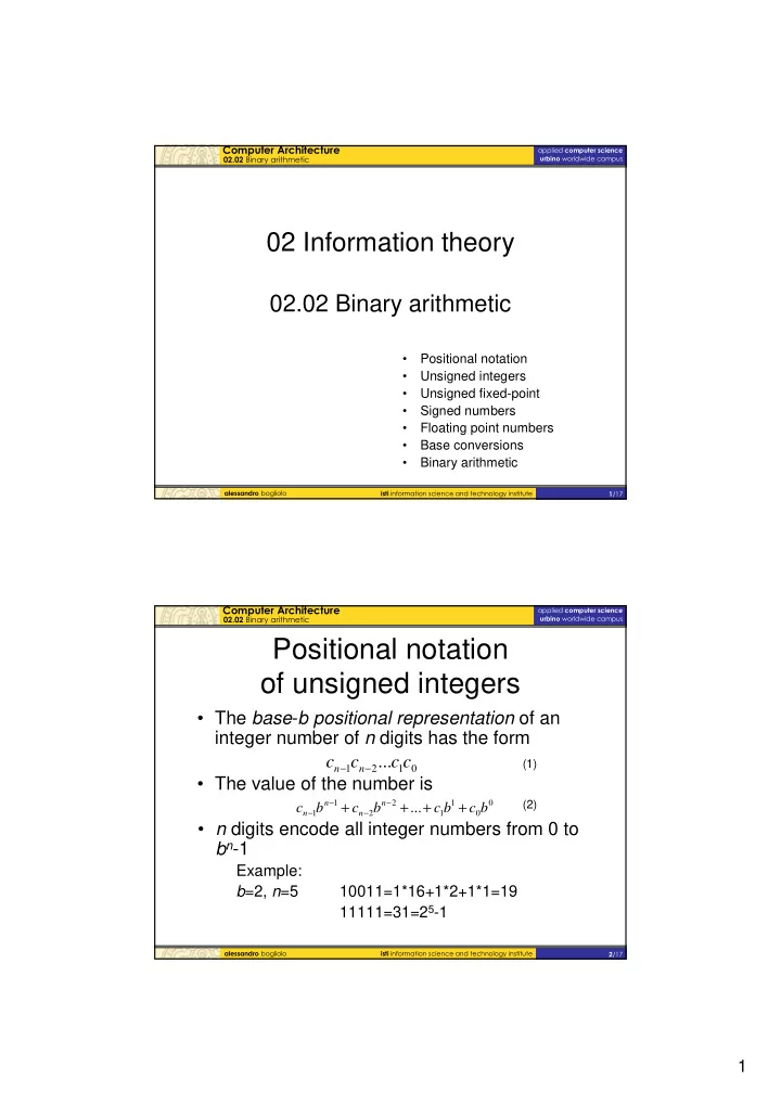 positional notation of unsigned integers
