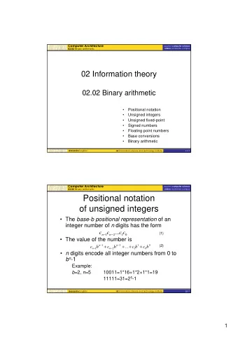 Positional notation  of unsigned integers  The base - b positional representation of an integer