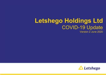 Letshego Holdings Ltd  COVID-19 Update  Version 2 June 2020  AGENDA  1  COVID-19 impact:  Globally