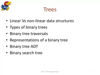 Trees  Linear Vs non-linear data structures  Types of binary trees  Binary tree traversals