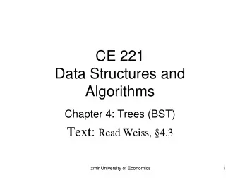 CE 221  Data Structures and  Algorithms  Chapter 4: Trees (BST) Text: Read Weiss,  4.3  Izmir