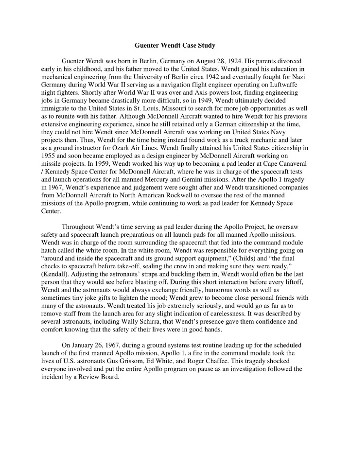 guenter wendt case study guenter wendt was born in berlin