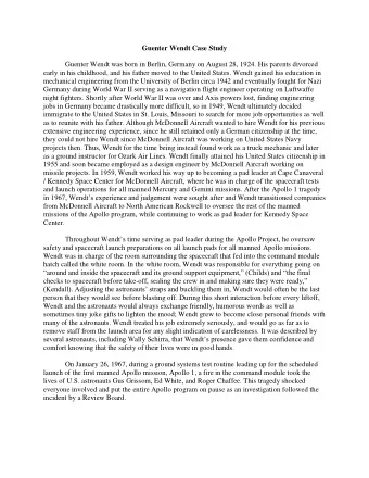 Guenter Wendt Case Study  Guenter Wendt was born in Berlin, Germany on August 28, 1924. His parents