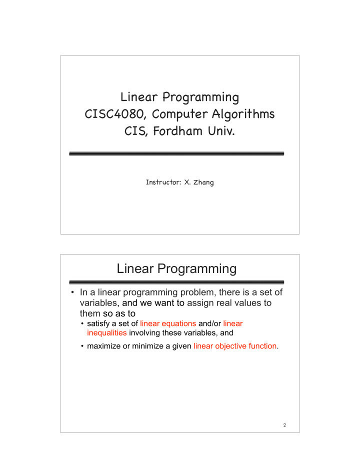 linear programming cisc4080 computer algorithms cis