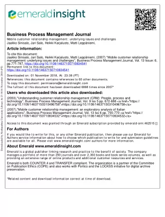 Business Process Management Journal  Mobile customer relationship management: underlying issues and