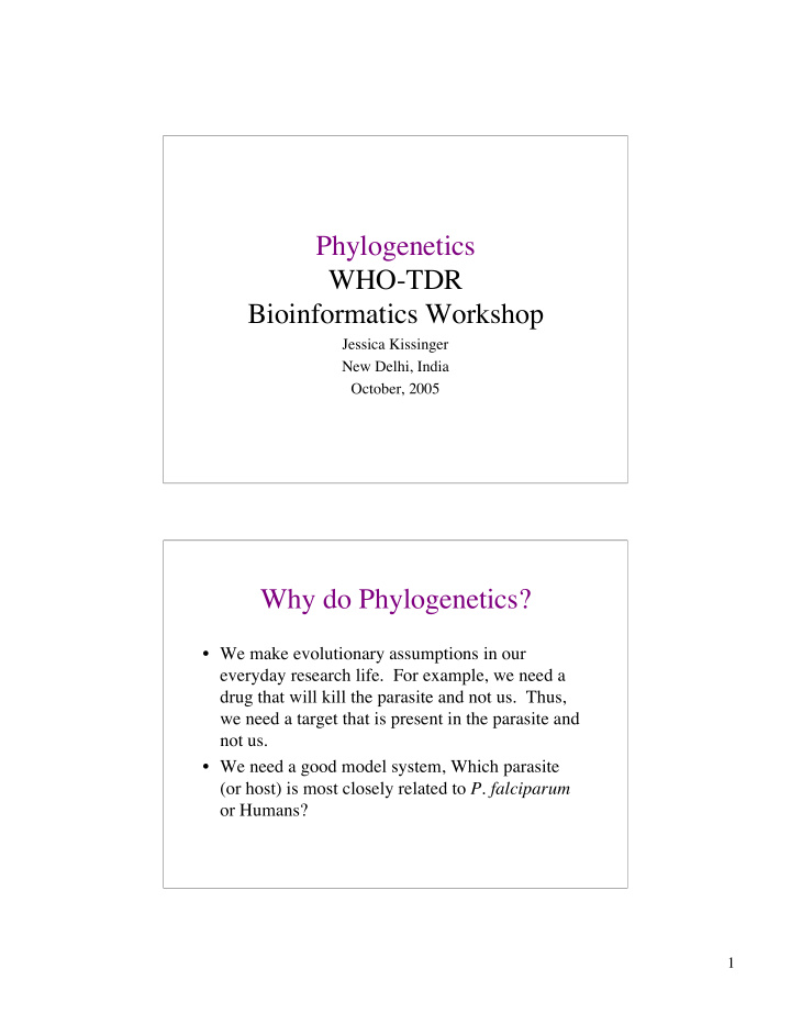phylogenetics who tdr bioinformatics workshop