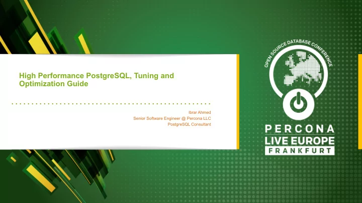 high performance postgresql tuning and optimization guide